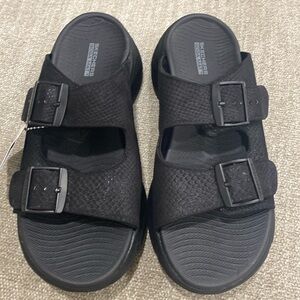 Skechers Women's Black Double Buckle Slide Sandals To